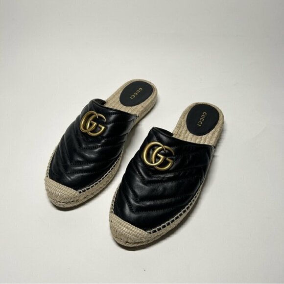 Gucci Nappa Matelasse GG Marmont Black Mules Espadrilles Size 37.5 - Picture 4 of 9
